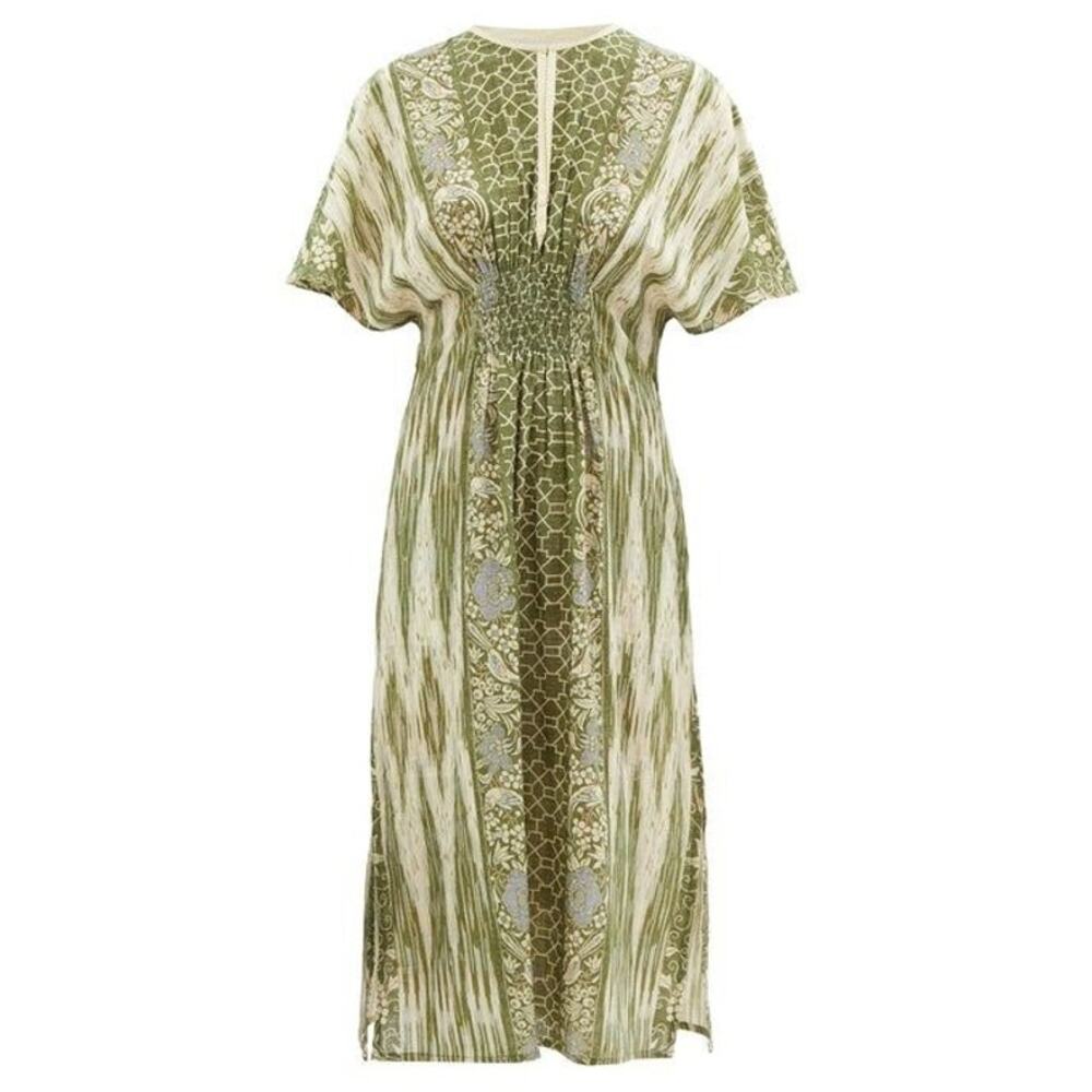 Olive Green Printed Midi Dress